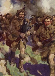 Tapferer Dudelsackspieler führt einen Angriff an